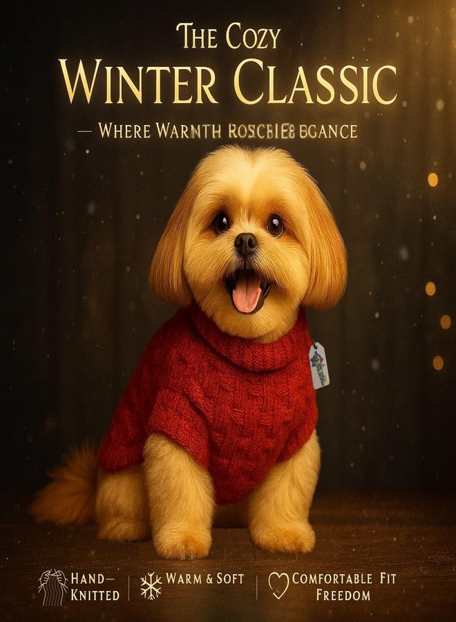 ويستيرن إرا كنزة صوفية محبوكة يدويًا للكلاب من سلالة شيه تزو، مستوحاة من العصر الغربي | طقم ملابس دافئ وناعم للكلاب في الطقس البارد | كنزة مريحة برقبة عالية قابلة للتمدد | ملابس مريحة للحيوانات الأليفة في الشتاء | ملابس أنيقة | بني - Image 2